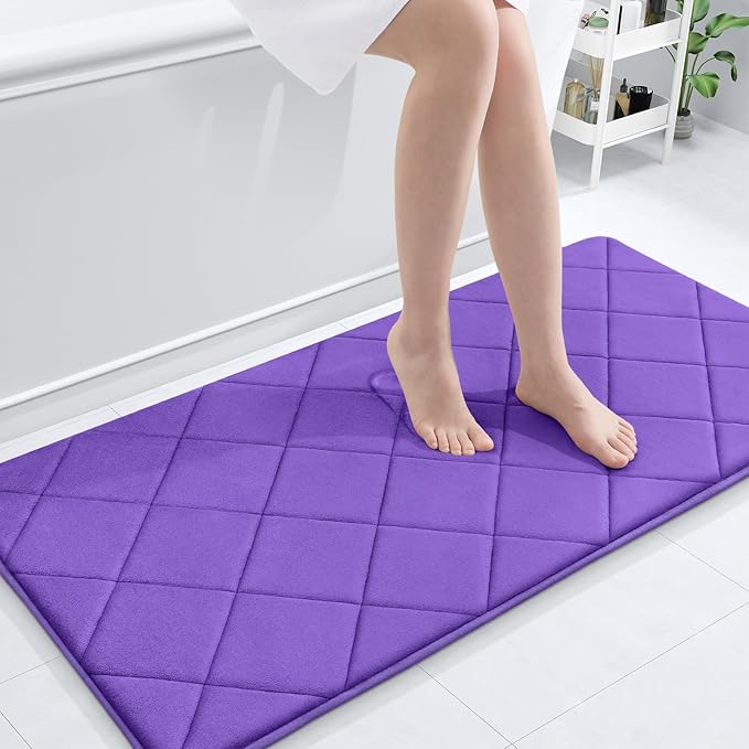 OLANLY Memory Foam Bath Mat 44x24, Ultra Soft and Absorbent Bathroom Rugs, Machine Washable, Comfortable Bath Carpet for Bathroom Floor, Tub and Shower, Purple