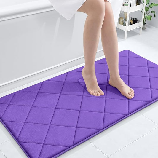 OLANLY Memory Foam Bath Mat 44x24, Ultra Soft and Absorbent Bathroom Rugs, Machine Washable, Comfortable Bath Carpet for Bathroom Floor, Tub and Shower, Purple