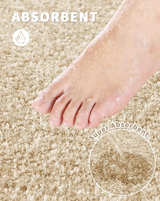 Yimobra Bathroom Runner Rug Non Slip Washable, Soft Absorbent Microfiber Long Bath Mat, Dual-Tone Decor Rug with Rubber Backing for Floor,Tub and Hallway,60x24,Home Essentials,Light Beige and White