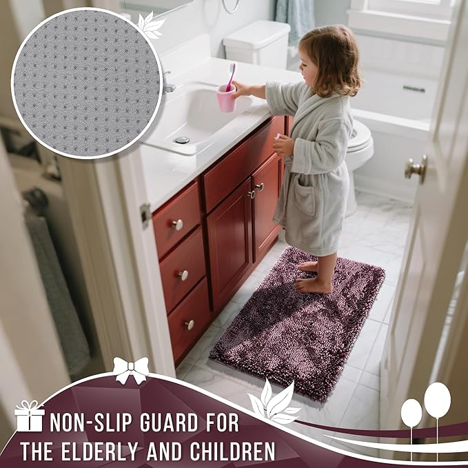 Yimobra Large Bathroom Rug Non Slip 36x24 Inch, Extra Thick Soft Absorbent Chenille Bath Mat, Machine Washable Bath Rugs for Bathroom Floor, Tub and Shower, Home Decor Accessories, Purple Grey