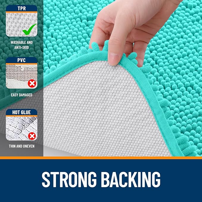 OLANLY Bathroom Rugs 47x24, Extra Soft Absorbent Chenille Bath Rugs, Rubber Backing Quick Dry, Machine Washable Bath Mats for Bathroom Floor, Tub and Shower, Home Decor Accessories, Teal