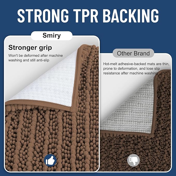 Smiry Bathroom Rugs Mat 36x24, Extra Soft Absorbent Chenille Bath Rugs, Non Slip Rubber Backing Machine Washable Quick Dry Bath Mats for Bathroom Floor, Tub, Shower, Home Decor Accessories, Mocha