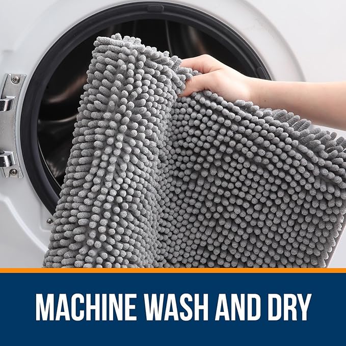 OLANLY Bathroom Rugs 50x30, Extra Soft Absorbent Chenille Bath Rugs, Rubber Backing Quick Dry, Machine Washable Bath Mats for Bathroom Floor, Tub and Shower, Home Decor Accessories, Grey