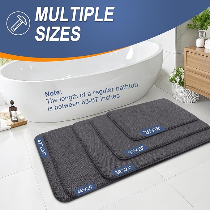 OLANLY Thick Memory Foam Bath Mat Rug 59x24, Extra Soft Absorbent Bathroom Rug, Quick Dry Bath Mats, Non-Slip, Machine Washable Carpet for Bathroom, Tub and Shower, Home Decor Accessories, Dark Grey