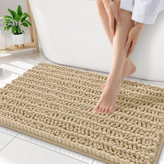 Smiry Bathroom Rugs Mat 34x21, Extra Soft Absorbent Chenille Bath Rugs, Non Slip Rubber Backing Machine Washable Quick Dry Bath Mats for Bathroom Floor, Tub, Shower, Home Decor Accessories, Beige