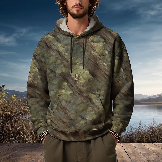 Mens Camo Hoodies Maple Leaf Graphic Camouflage Pullover Sweatshirts Hooded Fleece Casual Hunting Fall Outfits