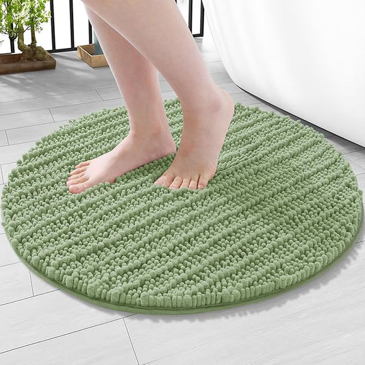 Arotive Luxury Round Chenille Bathroom Rug Mat, Extra Soft Thick Absorbent Shaggy Bath Rugs, Non-Slip Machine Wash Dry Plush Bath Mats for Bathroom, Shower and Tub, 24x24, Sage Green