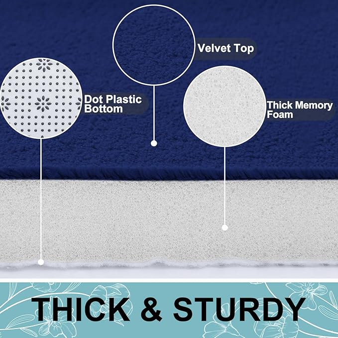 Smiry Memory Foam Bath Mat 40x32, Extra Soft and Absorbent Bathroom Mats, Non Slip Washable Carpet for Floor, Shower and Tub, Navy Blue