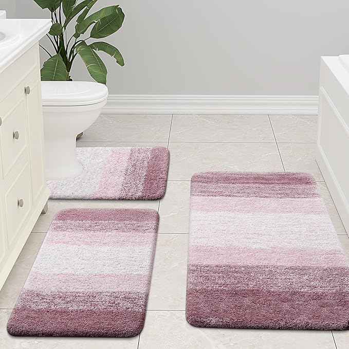 Arotive Microfiber Bathroom Rugs, Shaggy Soft and Absorbent Bath Rug, Non-Slip, Thick Plush Machine Washable Dry Bath Mats for Bathroom, Tub and Shower, 44x24, Mauve, Rectangular
