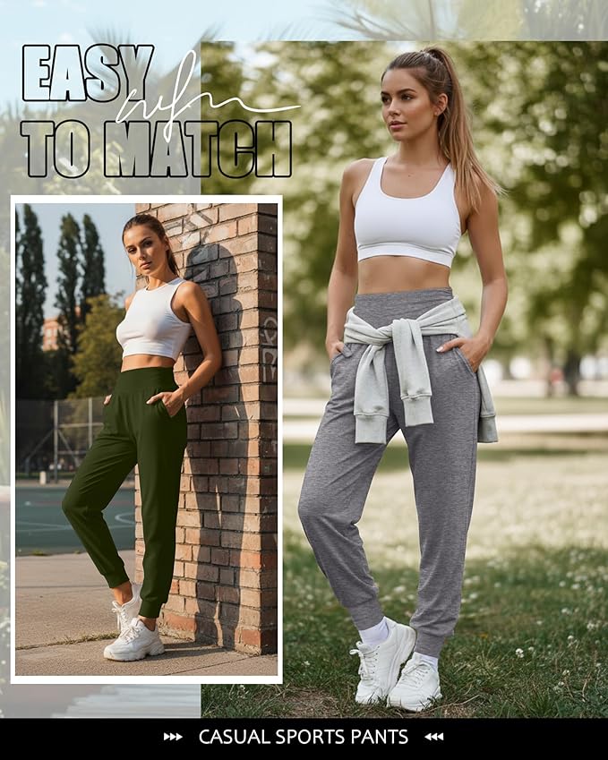 2 Pack Women's Yoga Joggers, Cozy Sweatpants with Pockets Casual Loose Comfy High Waisted Lounge Pants