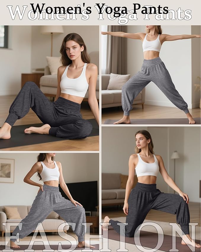 2 Pack Women's Yoga Joggers, Cozy Sweatpants with Pockets Casual Loose Comfy High Waisted Lounge Pants
