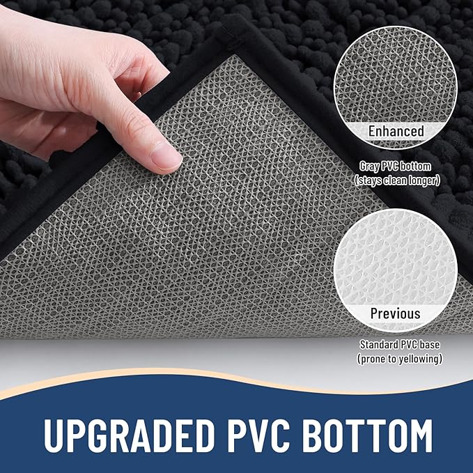 Arotive Luxury Chenille Bathroom Rug Mat, Extra Soft Thick Absorbent Shaggy Bath Rugs, Non-Slip Machine Wash Dry, Plush Bath Mats for Bathroom, Shower and Tub, 47x17, Black
