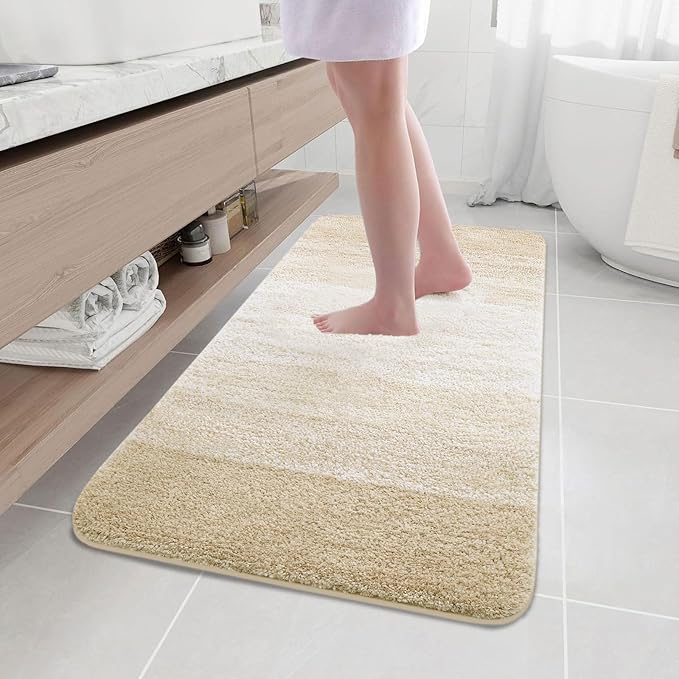 Arotive Microfiber Bathroom Rugs, Shaggy Soft and Absorbent Bath Rug, Non-Slip, Thick Plush Machine Washable Dry Bath Mats for Bathroom, Tub and Shower, 47x24, Light Beige, Rectangular