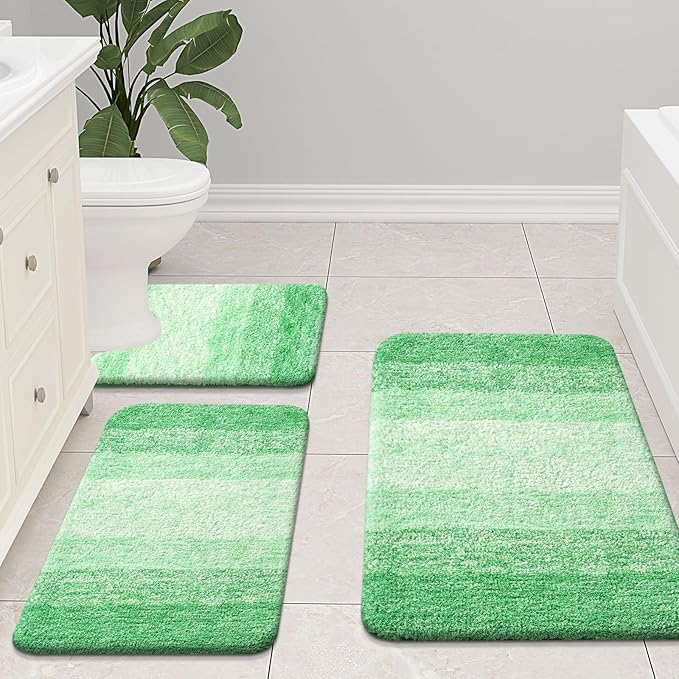 Arotive Microfiber Bathroom Rugs, Shaggy Soft and Absorbent Bath Rug, Non-Slip, Thick Plush Machine Washable Dry Bath Mats for Bathroom, Tub and Shower, 44x24, Green, Rectangular