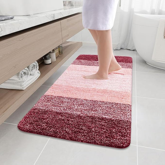 Arotive Microfiber Bathroom Rugs, Shaggy Soft and Absorbent Bath Rug, Non-Slip, Thick Plush Machine Washable Dry Bath Mats for Bathroom, Tub and Shower, 47x24, Burgundy, Rectangular