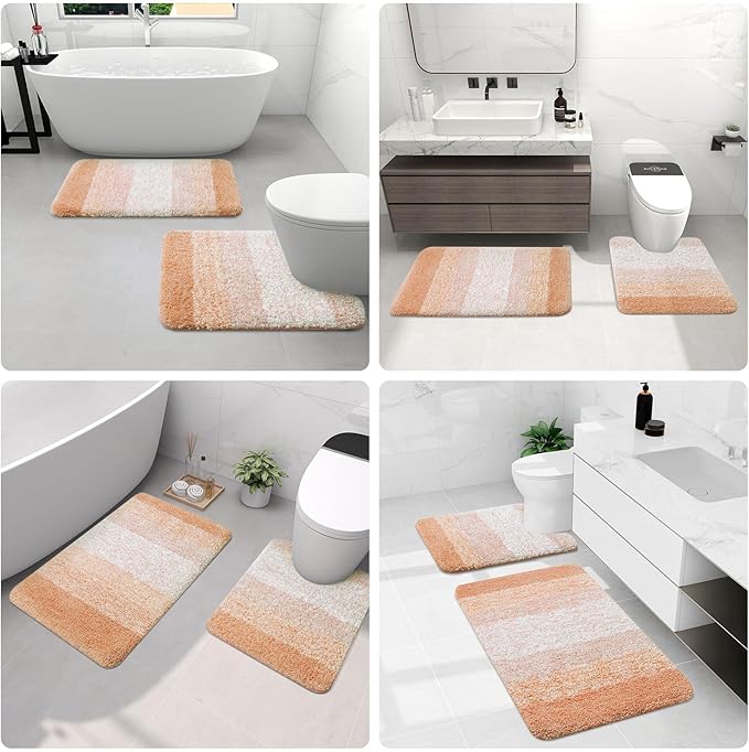 Arotive Microfiber Bathroom Rugs, Shaggy Soft and Absorbent Bath Rug, Non-Slip, Thick Plush Machine Washable Dry Bath Mats for Bathroom, Tub and Shower, 54x24, Peach, Rectangular