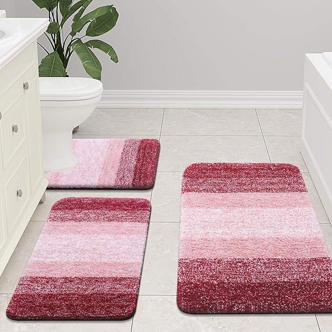 Arotive Microfiber Bathroom Rugs, Shaggy Soft and Absorbent Bath Rug, Non-Slip, Thick Plush Machine Washable Dry Bath Mats for Bathroom, Tub and Shower, 40x24, Burgundy, Rectangular