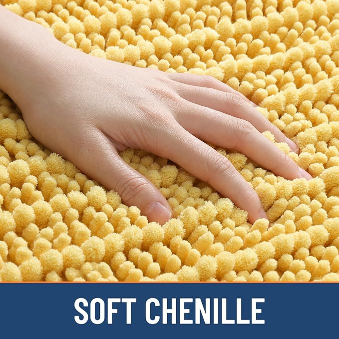 Smiry Bathroom Rugs Mat 47x17, Extra Soft Absorbent Chenille Bath Rugs, Non Slip Rubber Backing Machine Washable Quick Dry Bath Mats for Bathroom Floor, Tub, Shower, Home Decor Accessories, Yellow