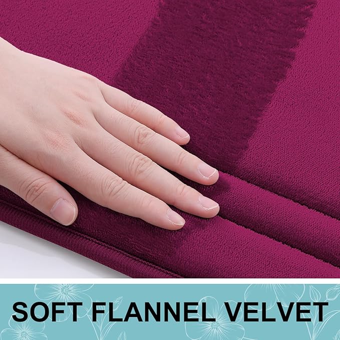 Grandaily Memory Foam Bath Mat Rug 36x24, Ultra Soft, Non-Slip and Absorbent Bathroom Rugs, Machine Wash Dry, Comfortable Bath Carpet for Bathroom Floor, Tub and Shower, Burgundy