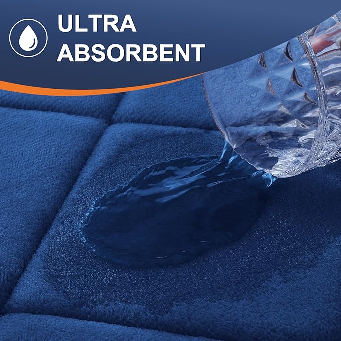 OLANLY Memory Foam Bath Mat 59x20, Ultra Soft and Absorbent Bathroom Rugs, Machine Washable, Comfortable Bath Carpet for Bathroom Floor, Tub and Shower, Navy