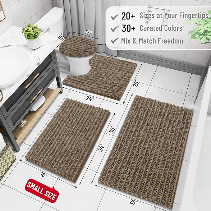 Arotive Luxury Chenille Bathroom Rug Mat, Extra Soft Thick Absorbent Shaggy Bath Rugs, Non-Slip Machine Wash Dry, Plush Bath Mats for Bathroom, Shower and Tub, 36x24, Camel