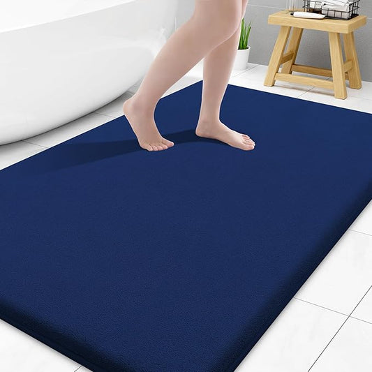 Smiry Memory Foam Bath Mat 59x34, Extra Soft and Absorbent Bathroom Mats, Non Slip Washable Carpet for Floor, Shower and Tub, Navy Blue