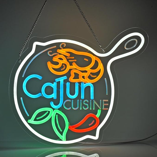 CNBEYOUNG Cajun Cuisine Neon Sign, Neon Lights Hanging Wall Art Decoration for Cajun Restaurant Shop Bar Cafe Kitchen Party Home Decor, USB Powered Ultra Bright Dimmable,14.8x 12.6inches