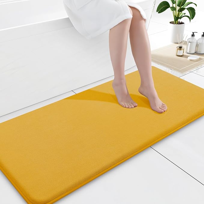 Smiry Memory Foam Bath Mat 47x20, Extra Soft and Absorbent Bathroom Mats, Non Slip Washable Carpet for Floor, Shower and Tub, Yellow