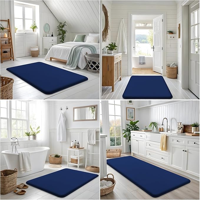 Smiry Memory Foam Bath Mat 40x24, Extra Soft and Absorbent Bathroom Mats, Non Slip Washable Carpet for Floor, Shower and Tub, Navy Blue