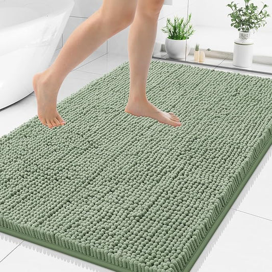 Smiry Luxury Chenille Bathroom Rugs 40x32, Extra Soft and Absorbent Shaggy Bath Mat, Machine Washable, Non-Slip Plush Carpet Runner for Tub, Shower, and Floor, Home Decor Accessories, Sage Green