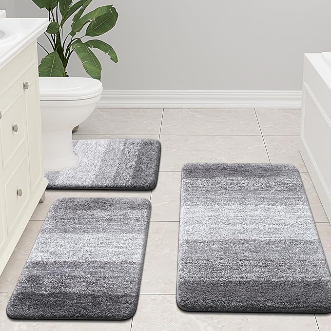 Arotive Microfiber Bathroom Rugs, Shaggy Soft and Absorbent Bath Rug, Non-Slip, Thick Plush Machine Washable Dry Bath Mats for Bathroom, Tub and Shower, 47x20, Grey, Rectangular