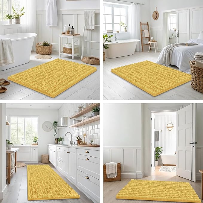 Smiry Bathroom Rugs Mat 47x20, Extra Soft Absorbent Chenille Bath Rugs, Non Slip Rubber Backing Machine Washable Quick Dry Bath Mats for Bathroom Floor, Tub, Shower, Home Decor Accessories, Yellow
