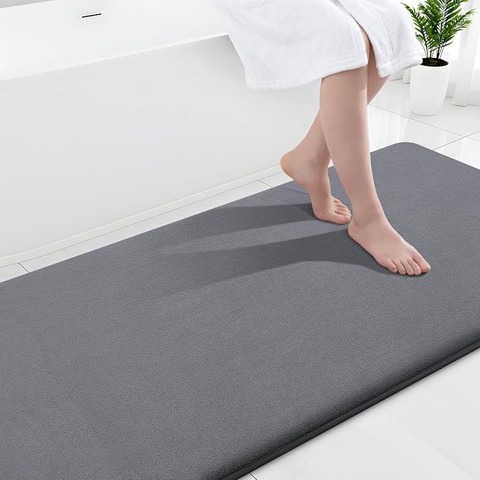 Smiry Memory Foam Bath Mat 70x24, Extra Soft and Absorbent Bathroom Mats, Non Slip Washable Carpet for Floor, Shower and Tub, Dark Grey