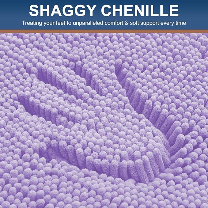 Smiry Luxury Chenille Bathroom Rugs 59x20, Extra Soft and Absorbent Shaggy Bath Mat, Machine Washable, Non-Slip Plush Carpet Runner for Tub, Shower, and Floor, Home Decor Accessories, Purple