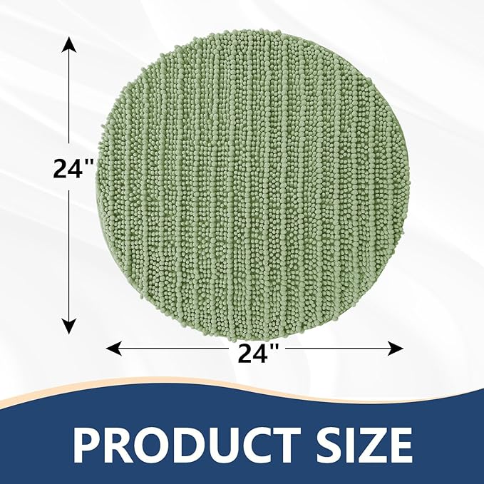 Arotive Luxury Round Chenille Bathroom Rug Mat, Extra Soft Thick Absorbent Shaggy Bath Rugs, Non-Slip Machine Wash Dry Plush Bath Mats for Bathroom, Shower and Tub, 24x24, Sage Green