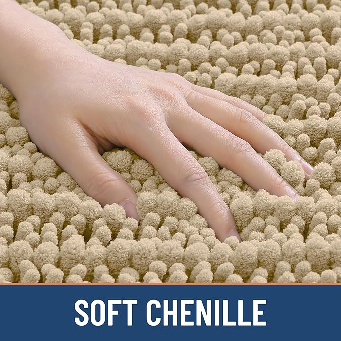 Smiry Bathroom Rugs Mat 59x20, Extra Soft Absorbent Chenille Bath Rugs, Non Slip Rubber Backing Machine Washable Quick Dry Bath Mats for Bathroom Floor, Tub, Shower, Home Decor Accessories, Beige