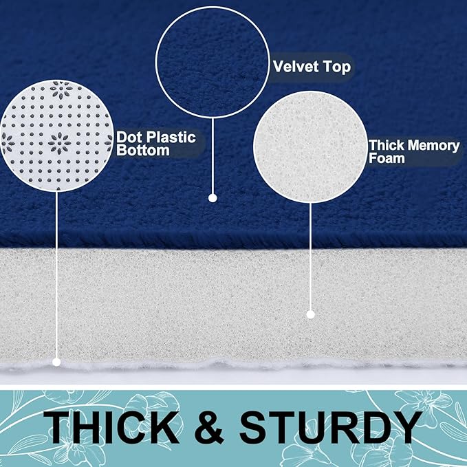 Smiry Memory Foam Bath Mat 47x24, Extra Soft and Absorbent Bathroom Mats, Non Slip Washable Carpet for Floor, Shower and Tub, Navy Blue