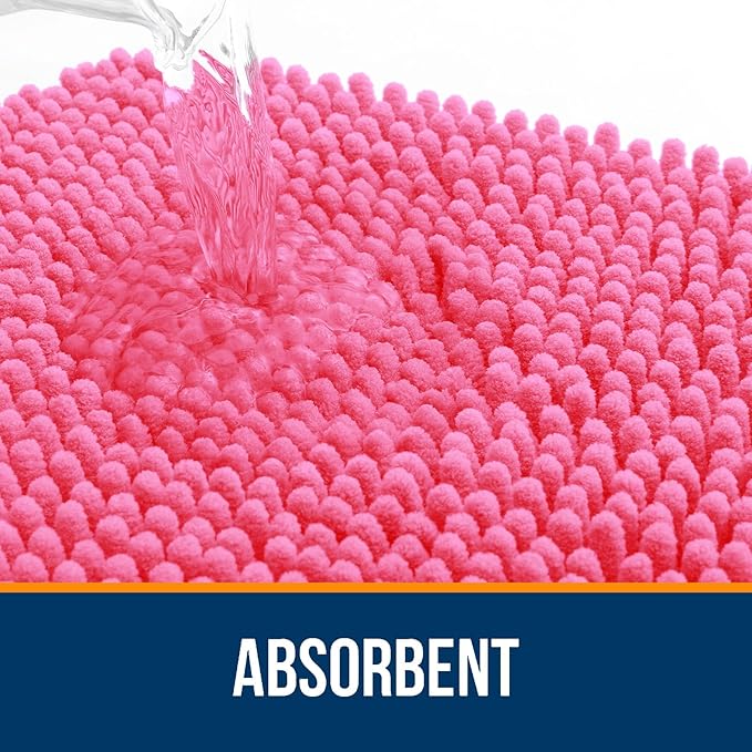 OLANLY Bathroom Rugs 30x20, Extra Soft Absorbent Chenille Bath Rugs, Rubber Backing Quick Dry, Machine Washable Bath Mats for Bathroom Floor, Tub and Shower, Home Decor Accessories, Hot Pink