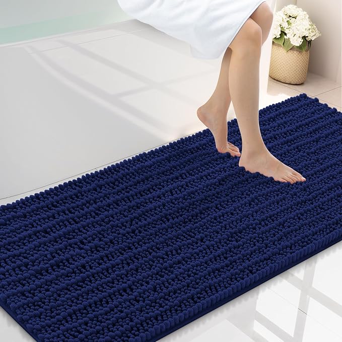 Smiry Bathroom Rugs Mat 59x24, Extra Soft Absorbent Chenille Bath Rugs, Non Slip Rubber Backing Machine Washable Quick Dry Bath Mats for Bathroom Floor, Tub, Shower, Home Decor Accessories, Navy Blue