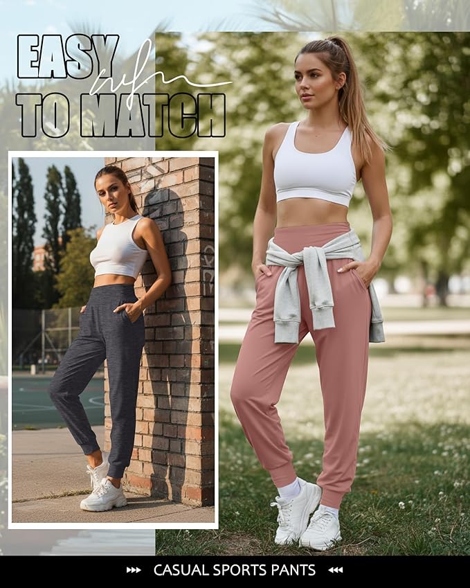 2 Pack Women's Yoga Joggers, Cozy Sweatpants with Pockets Casual Loose Comfy High Waisted Lounge Pants