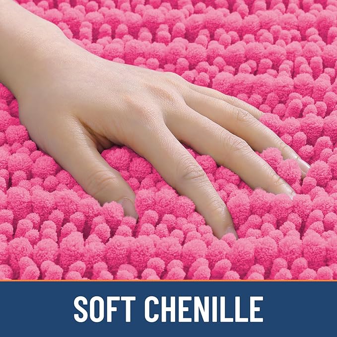 Smiry Bathroom Rugs Mat 36x24, Extra Soft Absorbent Chenille Bath Rugs, Non Slip Rubber Backing Machine Washable Quick Dry Bath Mats for Bathroom Floor, Tub, Shower, Home Decor Accessories, Hot Pink