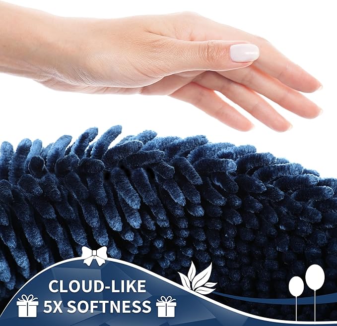 Yimobra Long Bathroom Rugs Runner 55x24 Inch, Extra Thick Soft Absorbent Chenille Bath Mat, Non Slip Machine Washable, Quick Dry Bath Rugs for Bathroom Floor, Tub and Shower, Navy Blue