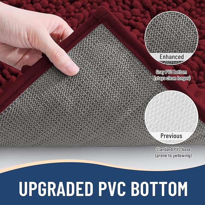 Arotive Luxury Chenille Bathroom Rug Mat, Extra Soft Thick Absorbent Shaggy Bath Rugs, Non-Slip Machine Wash Dry, Plush Bath Mats for Bathroom, Shower and Tub, 60x24, Burgundy