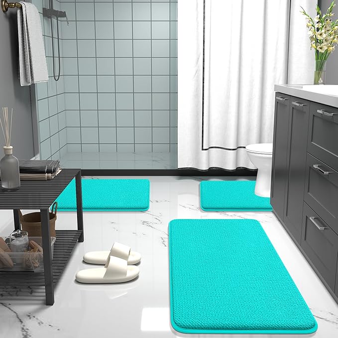 OLANLY Thick Memory Foam Bath Mat Rug 30x20, Extra Soft Absorbent Bathroom Rug, Quick Dry Bath Mats, Non-Slip, Machine Washable Carpet for Bathroom, Tub and Shower, Home Decor Accessories, Teal