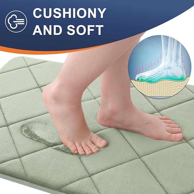 OLANLY Memory Foam Bath Mat 47x20, Ultra Soft and Absorbent Bathroom Rugs, Machine Washable, Comfortable Bath Carpet for Bathroom Floor, Tub and Shower, Sage Green