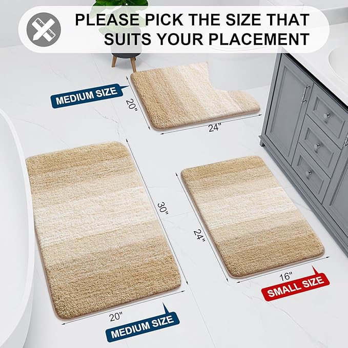 Arotive Microfiber Bathroom Rugs, Shaggy Soft and Absorbent Bath Rug, Non-Slip, Thick Plush Machine Washable Dry Bath Mats for Bathroom, Tub and Shower, 44x24, Camel, Rectangular