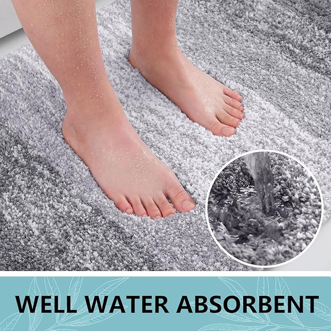 Arotive Microfiber Bathroom Rugs, Shaggy Soft and Absorbent Bath Rug, Non-Slip, Thick Plush Machine Washable Dry Bath Mats for Bathroom, Tub and Shower, 59x24, Grey, Rectangular