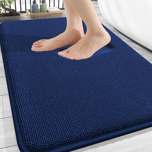 OLANLY Thick Memory Foam Bath Mat Rug 34x21, Extra Soft Absorbent Bathroom Rug, Quick Dry Bath Mats, Non-Slip, Machine Washable Carpet for Bathroom, Tub and Shower, Home Decor Accessories, Navy
