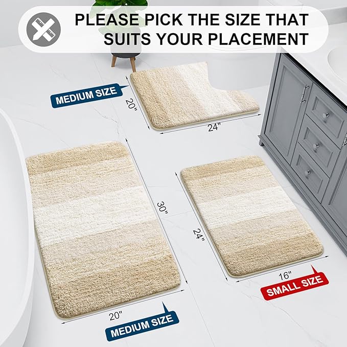 Arotive Microfiber Bathroom Rugs, Shaggy Soft and Absorbent Bath Rug, Non-Slip, Thick Plush Machine Washable Dry Bath Mats for Bathroom, Tub and Shower, 59x24, Light Beige, Rectangular