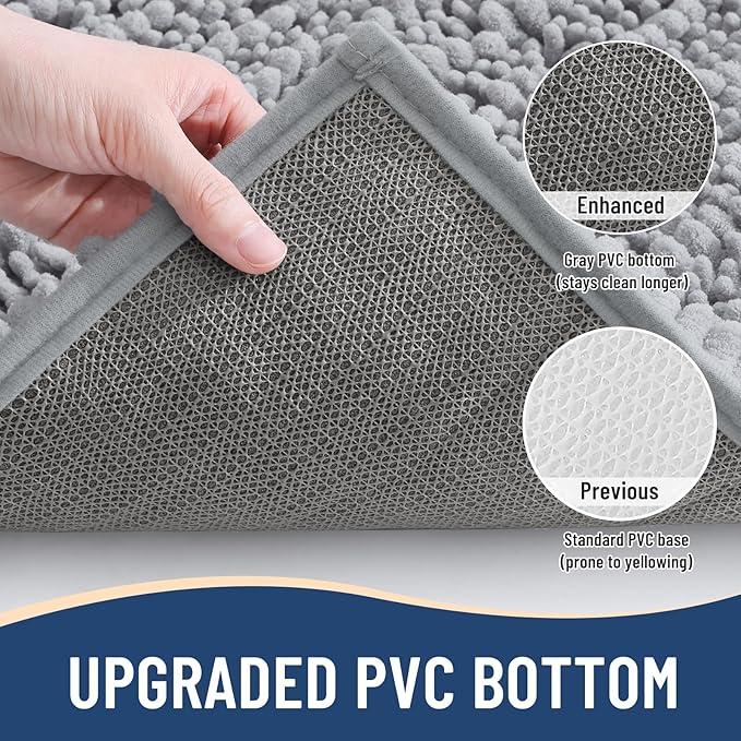 Arotive Luxury Chenille Bathroom Rug Mat, Extra Soft Thick Absorbent Shaggy Bath Rugs, Non-Slip Machine Wash Dry, Plush Bath Mats for Bathroom, Shower and Tub, 47x32, Light Grey